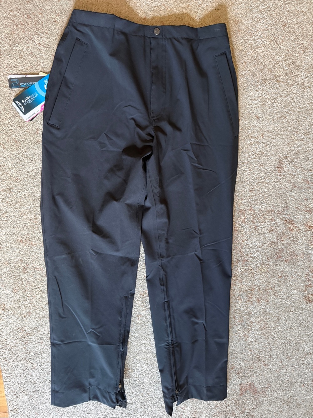 Women Sun Mountain Black Waterproof Lined Golf Rain Pants Zip Ankles LARGE NWT